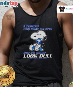 Alt Text: Cute Snoopy chemo tank top with a vibrant design promoting colon awareness and positivity during treatment.