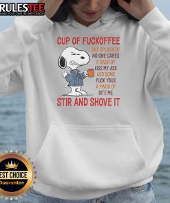 Alt Text: Cute Snoopy Cup of Fuckoffee hoodie featuring playful graphics and humorous text for coffee lovers.