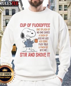 Adorable Snoopy sweatshirt featuring 'Cup of F*offee' design, perfect for casual wear and fans of quirky apparel.