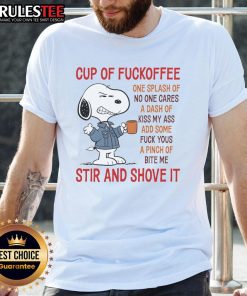 Funny Snoopy 'Cup Of Fuckoffee' T-shirt featuring humorous text for coffee lovers and fans of Peanuts.