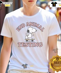Alt Text: Cute Snoopy End Animal Testing T-Shirt featuring Snoopy with a message promoting animal rights and kindness.