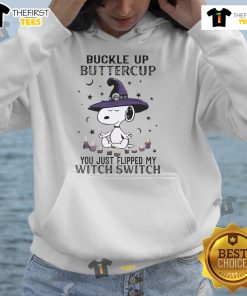 Alt Text: Cute Snoopy Halloween hoodie with 'Buckle Up Buttercup, You Just Flipped My Witch Switch' design.