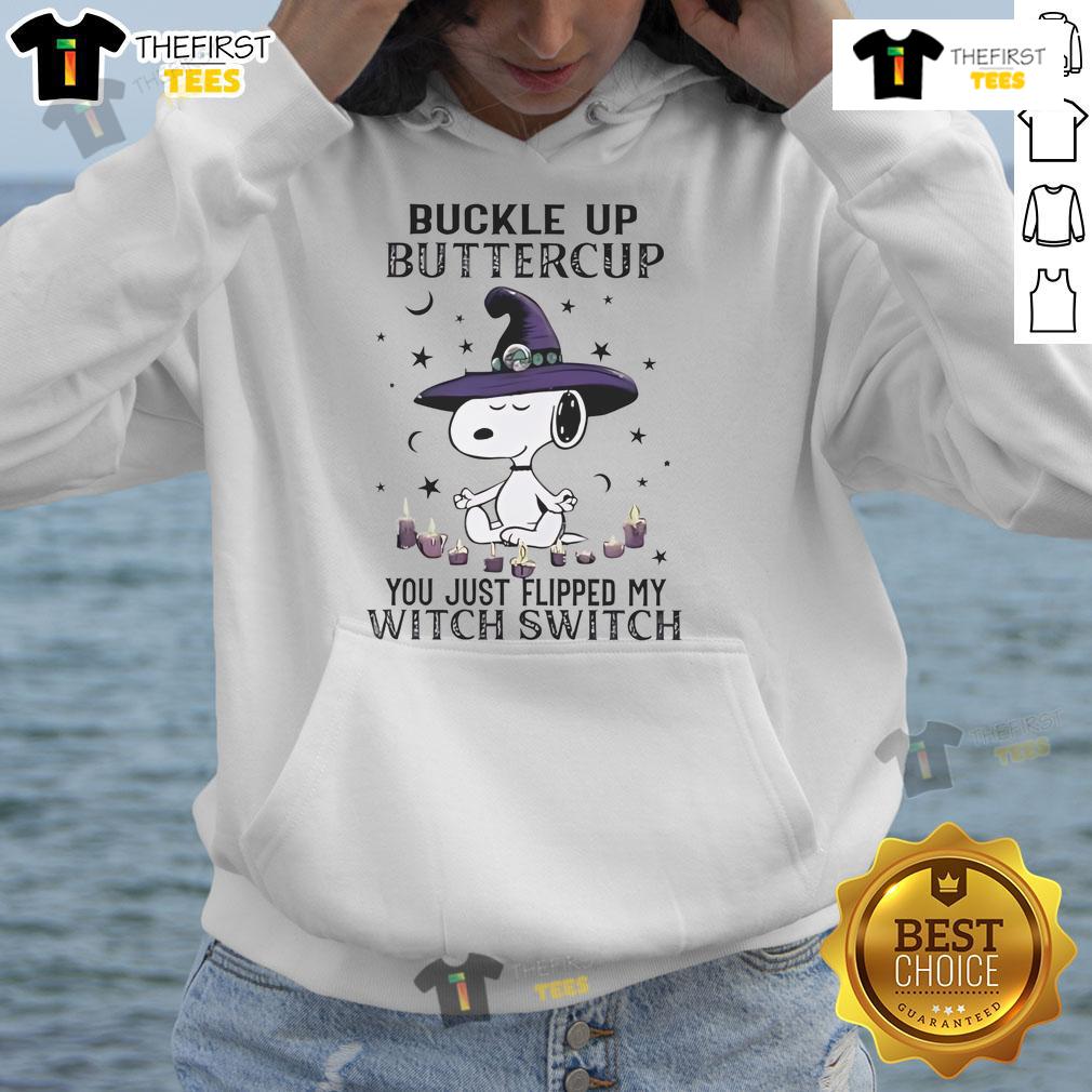 Cute Snoopy Halloween Buckle Up Buttercup You Just Flipped My Witch Switch Hoodie Alt Text: Cute Snoopy Halloween hoodie with 'Buckle Up Buttercup, You Just Flipped My Witch Switch' design.