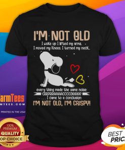 Alt Text: Cute Snoopy graphic t-shirt with I'm Not Old I Woke Up I Lifted My Arms text, perfect for dog lovers and Peanuts fans.