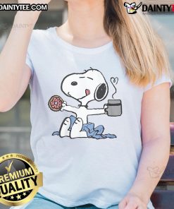 Cute Snoopy Lazy Morning Ladies Tee featuring Snoopy lounging, perfect for relaxed casual wear.
