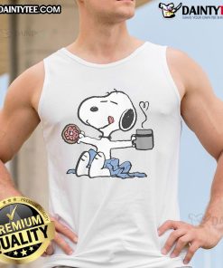 Cute Snoopy lazy morning tank top featuring Snoopy lounging, perfect for casual summer wear and dog lovers.