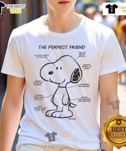 Adorable Snoopy T-shirt featuring 'The Perfect Friend' design, perfect for dog lovers and Peanuts fans.