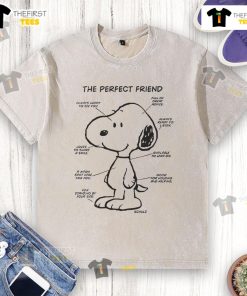 Cute Snoopy the Perfect Friend washed t-shirt featuring the beloved character in vibrant colors and playful design.