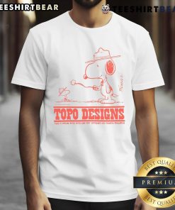 Alt Text: Cute Snoopy Topo Designs X Tsptr 'Being Outside' T-Shirt featuring vibrant graphics of Snoopy enjoying nature.