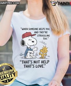 Alt Text: Cute Snoopy graphic on a ladies tee, illustrating love through shared struggles and support.