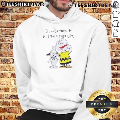 Cute Snoopy X Charlie Brown hoodie featuring 'I Just Wanted To Send You A Smile Today' design.