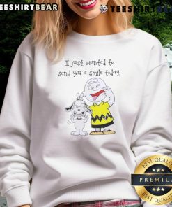 Cute Snoopy x Charlie Brown sweatshirt featuring 'I Just Wanted to Send You a Smile Today' text design.