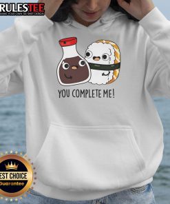 Alt Text: Cute soy sauce and sushi hoodie with 'You Complete Me' design, perfect for food lovers and sushi enthusiasts.