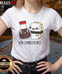 Cute soy sauce and sushi You Complete Me ladies tee, perfect for sushi lovers and casual outfit enthusiasts.