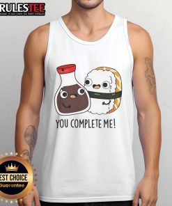 Cute Soy Sauce and Sushi You Complete Me Tank Top featuring playful graphic design for sushi lovers.