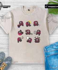Alt Text: Cute Squid Game Supervisor graphic on a washed t-shirt featuring square, round, and triangle emojis.