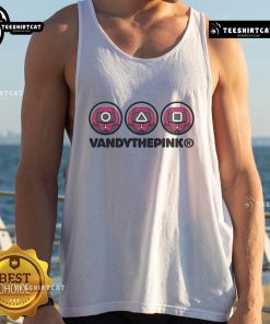 Alt Text: Cute Squid Game Supervisor tank top featuring square, round, and triangle designs for fans of the popular series.