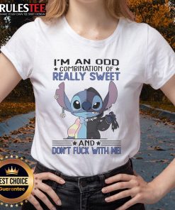 Alt Text: Cute Stitch 'Im an Odd Combination of Really Sweet and Dont Fck With Me' Ladies Tee featuring a playful design.