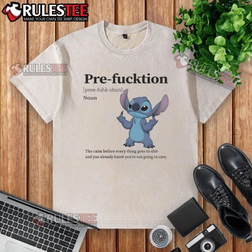 Alt Text: Cute Stitch pre-function washed t-shirt featuring a humorous design, perfect for casual wear and statement fashion.
