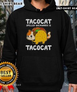 Cute Tacocat hoodie featuring the playful phrase 'Tacocat spelled backwards is Tacocat' in vibrant colors.