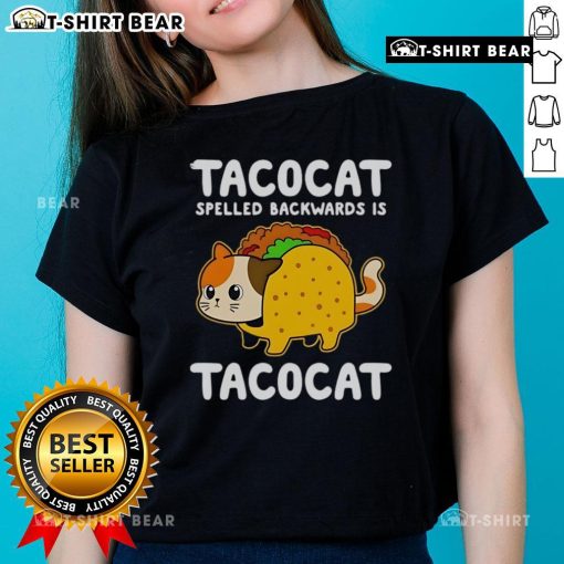 Alt Text: Cute Tacocat Spelled Backwards Is Tacocat Ladies Tee featuring a whimsical design for cat lovers and humor enthusiasts.