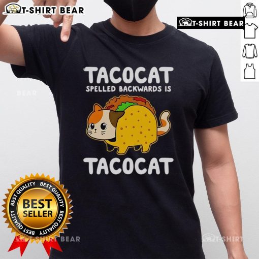 Cute Tacocat Spelled Backwards Is Tacocat T-Shirt featuring a playful design of a cat and text in vibrant colors.
