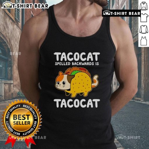 Cute tacocat tank top featuring the phrase 'Tacocat spelled backwards is Tacocat' in playful typography.