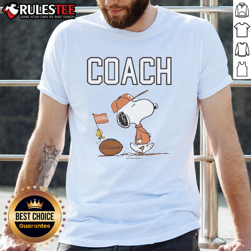Cute Texas Snoopy Coach Texas Longhorns T Shirt Alt Text: Cute Texas Snoopy Coach Texas Longhorns T-Shirt featuring Snoopy in a Longhorns jersey, perfect for fans.