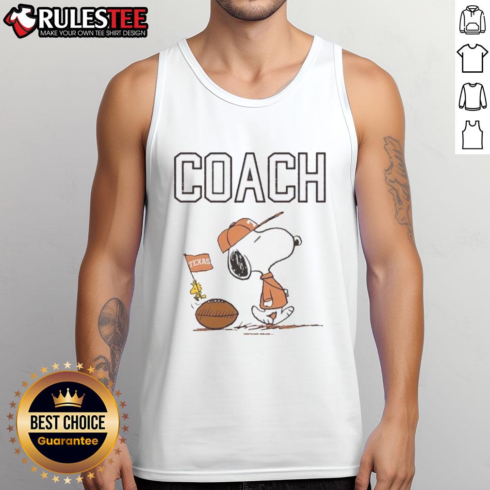 Cute Texas Snoopy Coach Texas Longhorns Tank Top Alt Text: Cute Texas Snoopy Coach tank top featuring Texas Longhorns design, perfect for fans and summer style.