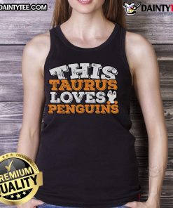 Cute Taurus loves penguins tank top featuring a playful design, perfect for zodiac and animal lovers.