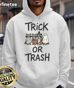 Adorable raccoon hoodie for Halloween, perfect for trick-or-treating. Cute Trick or Trash design for festive fun!