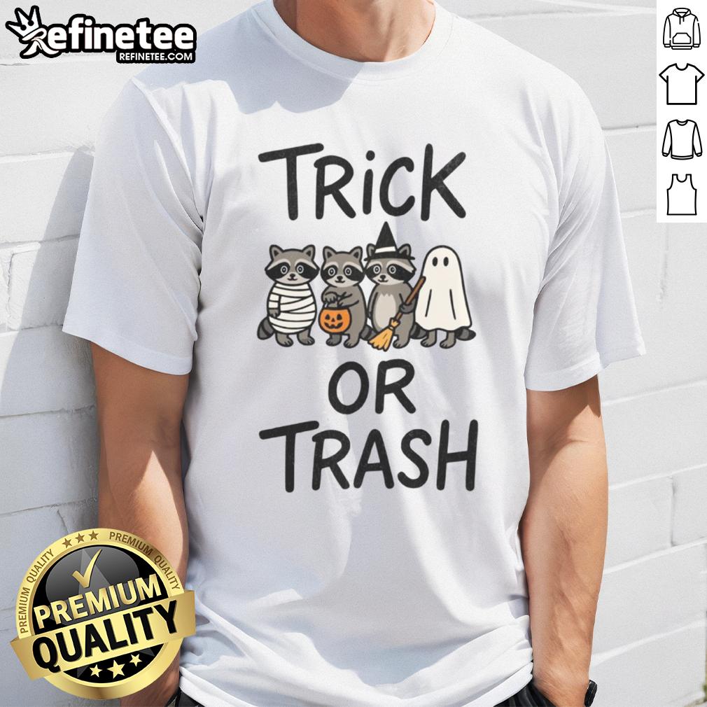 Cute Trick Or Trash Halloween Raccoon T Shirt Adorable Trick Or Trash Halloween raccoon t-shirt featuring a playful raccoon design perfect for Halloween festivities.