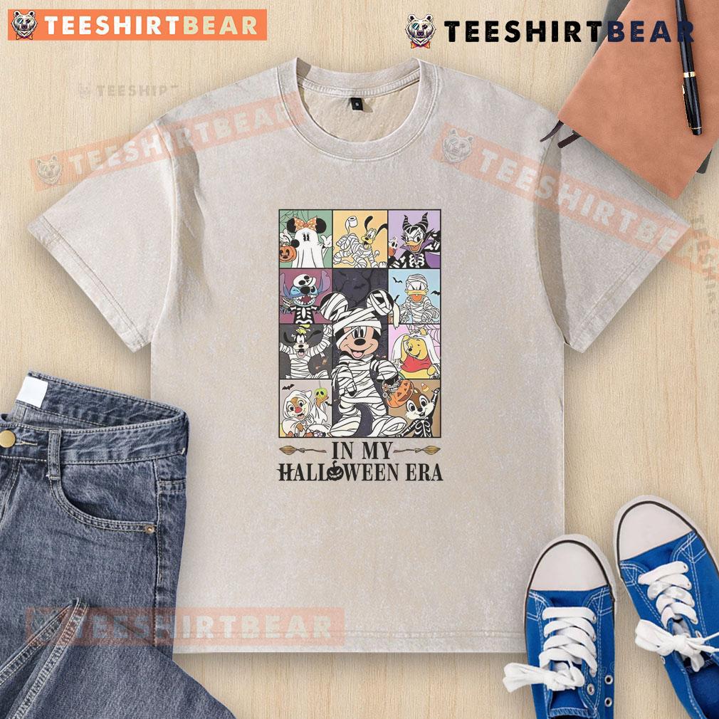 Cute Vintage Disney In My Halloween Era Washed T Shirt Vintage Disney Halloween-era washed t-shirt featuring cute characters, perfect for festive seasonal outfits.
