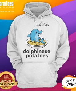 Adorable 'Cute Walk With Me Dolphinese Potatoes' hoodie displayed on a colorful background, perfect for cozy casual wear.