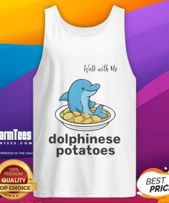 Alt Text: Cute Walk With Me Dolphinese Potatoes tank top featuring a playful potato graphic, perfect for casual summer style.