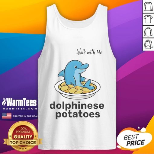 Alt Text: Cute Walk With Me Dolphinese Potatoes tank top featuring a playful potato graphic, perfect for casual summer style.