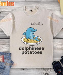 Cute Walk With Me Dolphinese Potatoes washed t-shirt featuring playful potato graphics and vibrant colors.