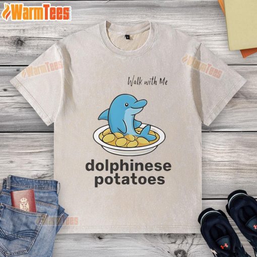 Cute Walk With Me Dolphinese Potatoes washed t-shirt featuring playful potato graphics and vibrant colors.