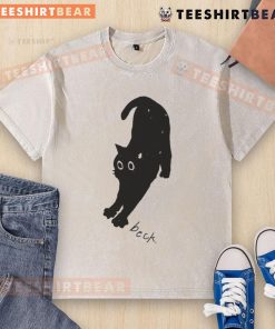 Alt Text: Cute wave to Earth graphic on a Beck cat washed T-shirt, perfect for casual wear and cat lovers.