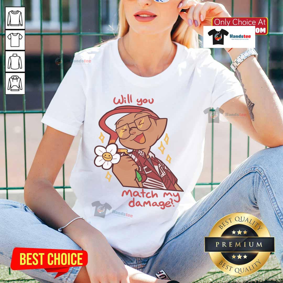 Cute Will You Match My Damage Gamer Character Flower Ladies Tee Alt Text: Cute Will You Match My Damage Gamer Character Flower Ladies Tee featuring a vibrant design for gaming enthusiasts.