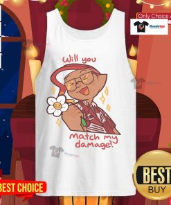 Cute Will You Match My Damage gamer character flower tank top design featuring vibrant colors and playful graphics.