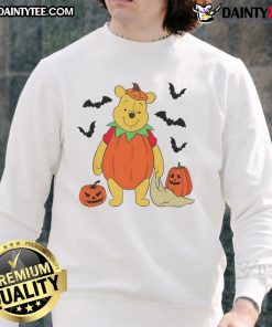 Adorable Winnie the Pooh Halloween sweatshirt with big pumpkin print, perfect for festive fall outfits.