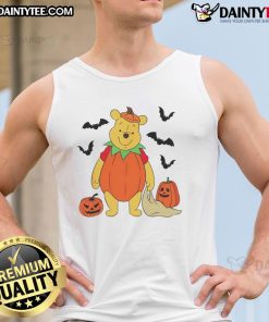 Cute Winnie the Pooh Halloween tank top featuring a big pumpkin design, perfect for festive fall celebrations.