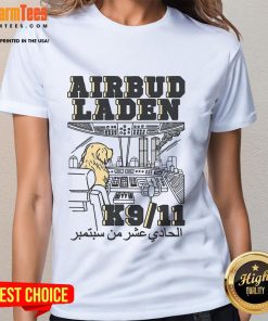 Funny Airbud Laden K911 Ladies Tee featuring a playful dog graphic, perfect for pet lovers and casual wear.