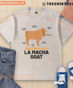 Funny Anatomy of a La Macha Goat washed T-shirt featuring a whimsical goat illustration and vibrant colors.
