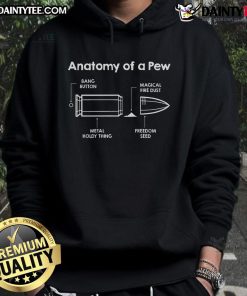 Funny Anatomy of a Pew Bullet Anatomy Hoodie featuring a humorous graphic design for gun enthusiasts and casual wear.