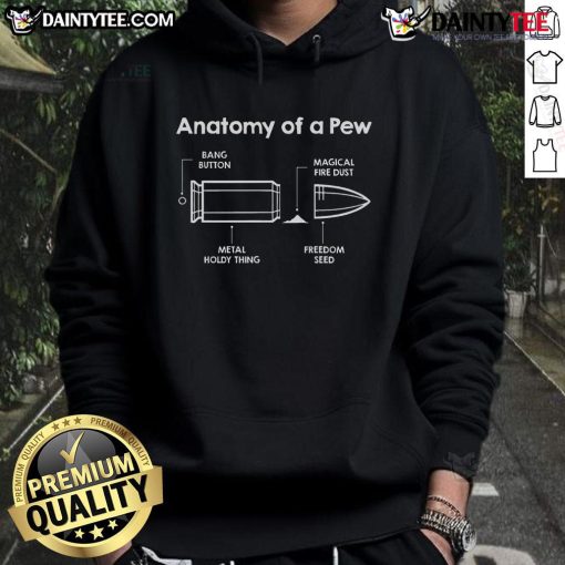 Funny Anatomy of a Pew Bullet Anatomy Hoodie featuring a humorous graphic design for gun enthusiasts and casual wear.