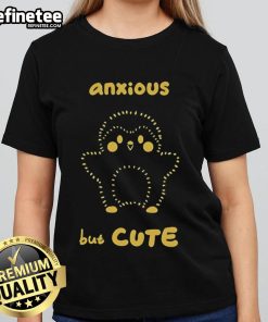 Funny anxious but cute finch ladies tee featuring a whimsical design of a finch with a playful expression.