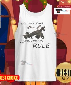 Funny 'Aww Heck Yeah' dinosaur tank top featuring a playful dino design, perfect for casual wear and dinosaur lovers.
