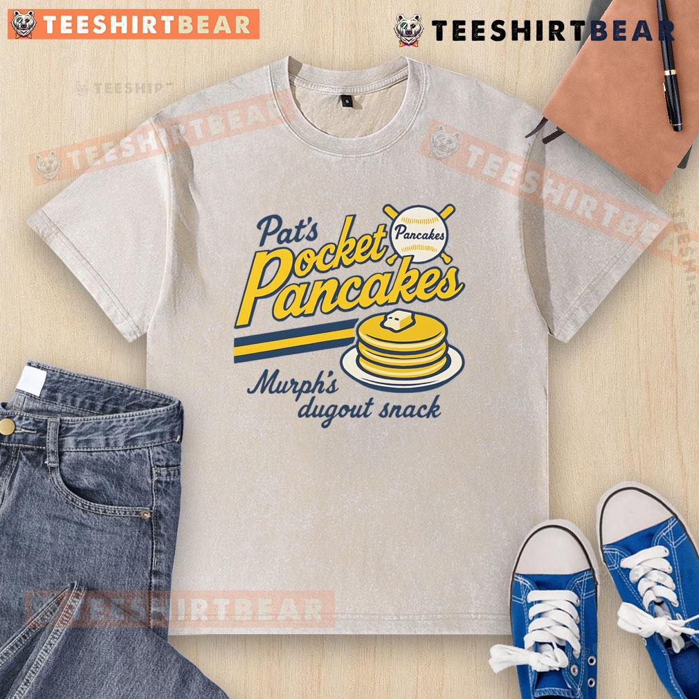 Funny Baseball Pancakes Food Sports Vintage Washed T Shirt Alt Text: Vintage washed t-shirt featuring funny baseball pancakes design, perfect for sports enthusiasts and food lovers.